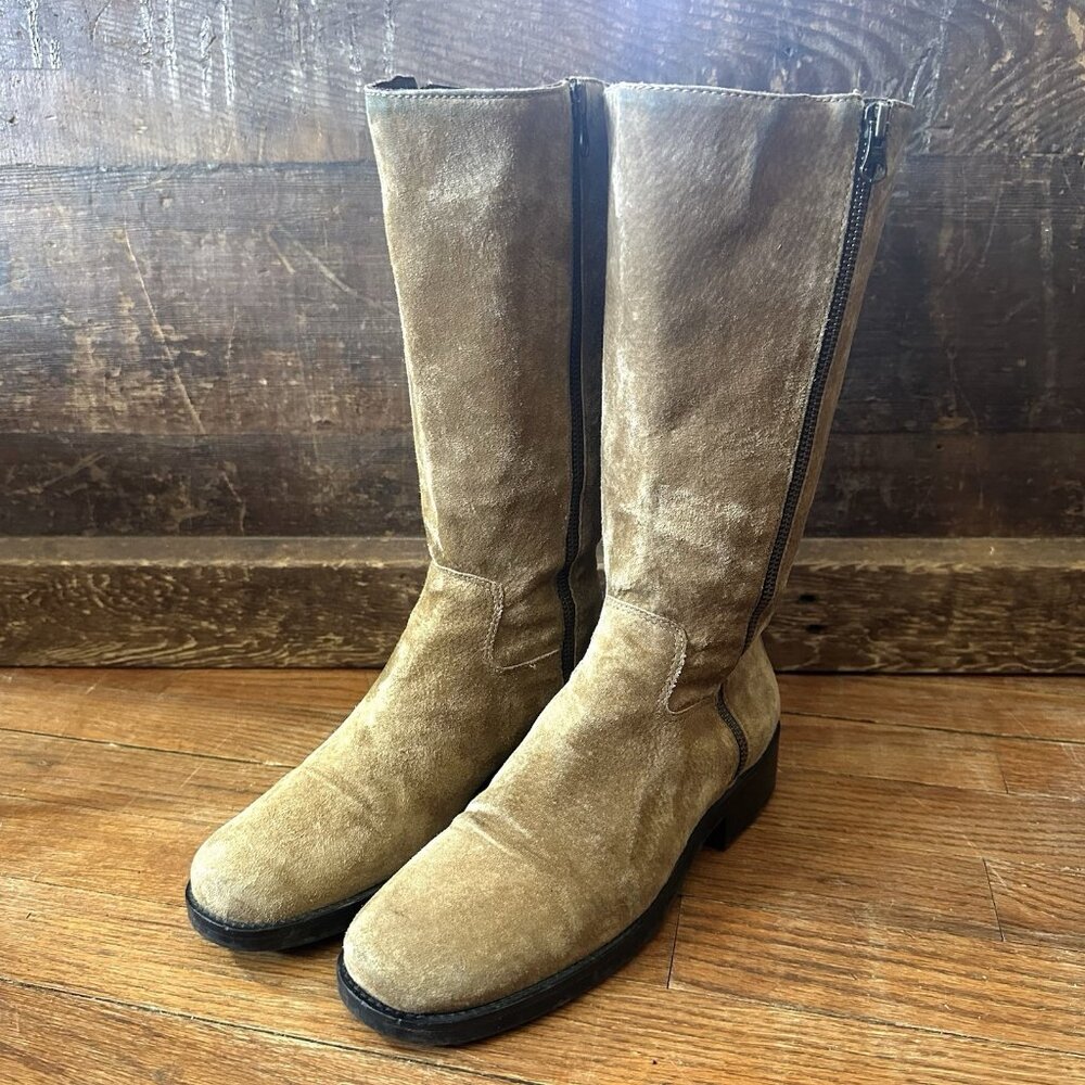 Eddie Bauer Vintage Women’s 8.5 Boho Riding Boot Brown Camel Suede Leather 2 Zip